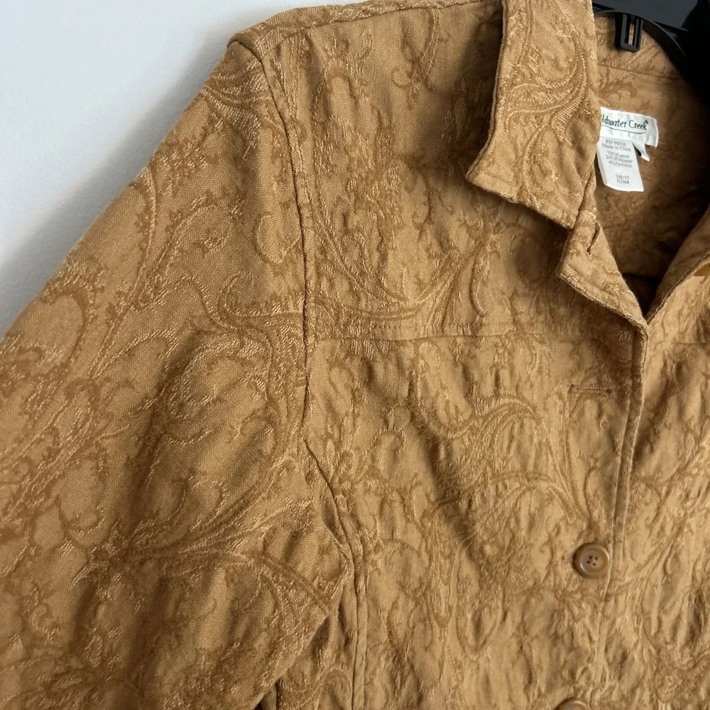 Cold Water Creek Women's M Cottage Cove Caramel Yellow Textured Button Up Jacket